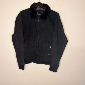 Freshjive (Sample) Bomber Jacket Streetwear Skater Hip Hop Faux Fur Collar Black